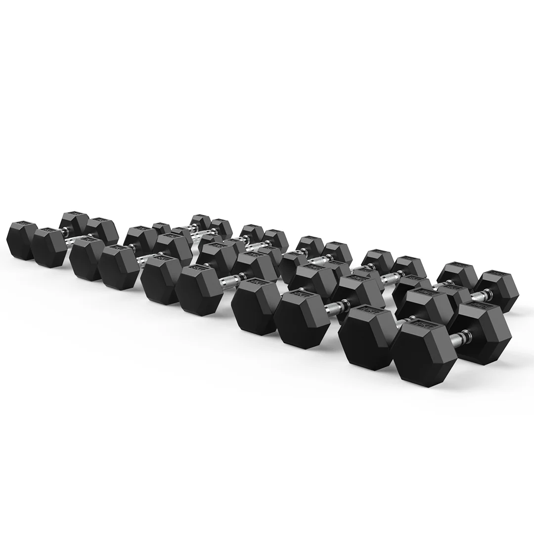 1-10kg Rubber Hex Dumbbell Set - Image 3
