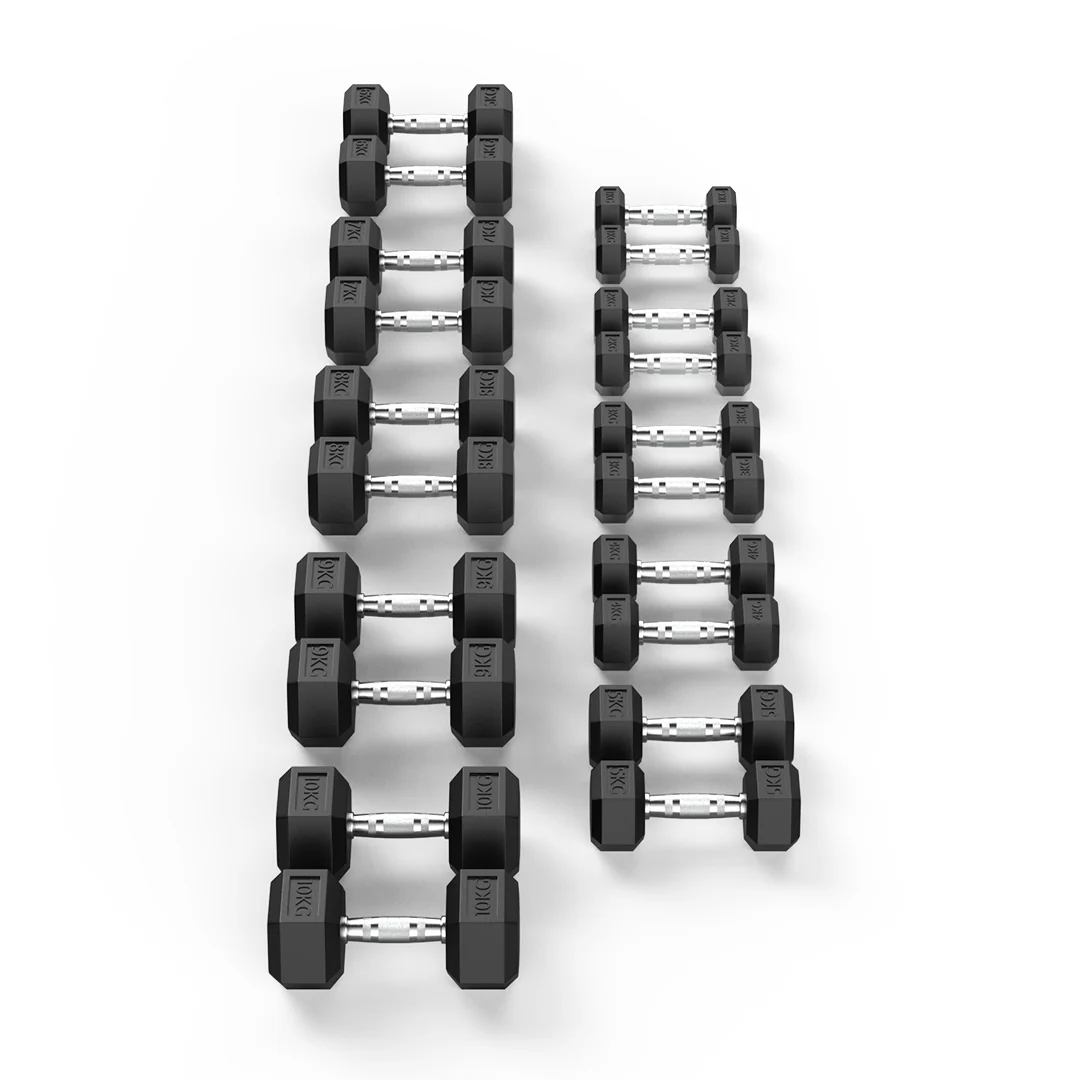 1-10kg Rubber Hex Dumbbell Set - Image 4