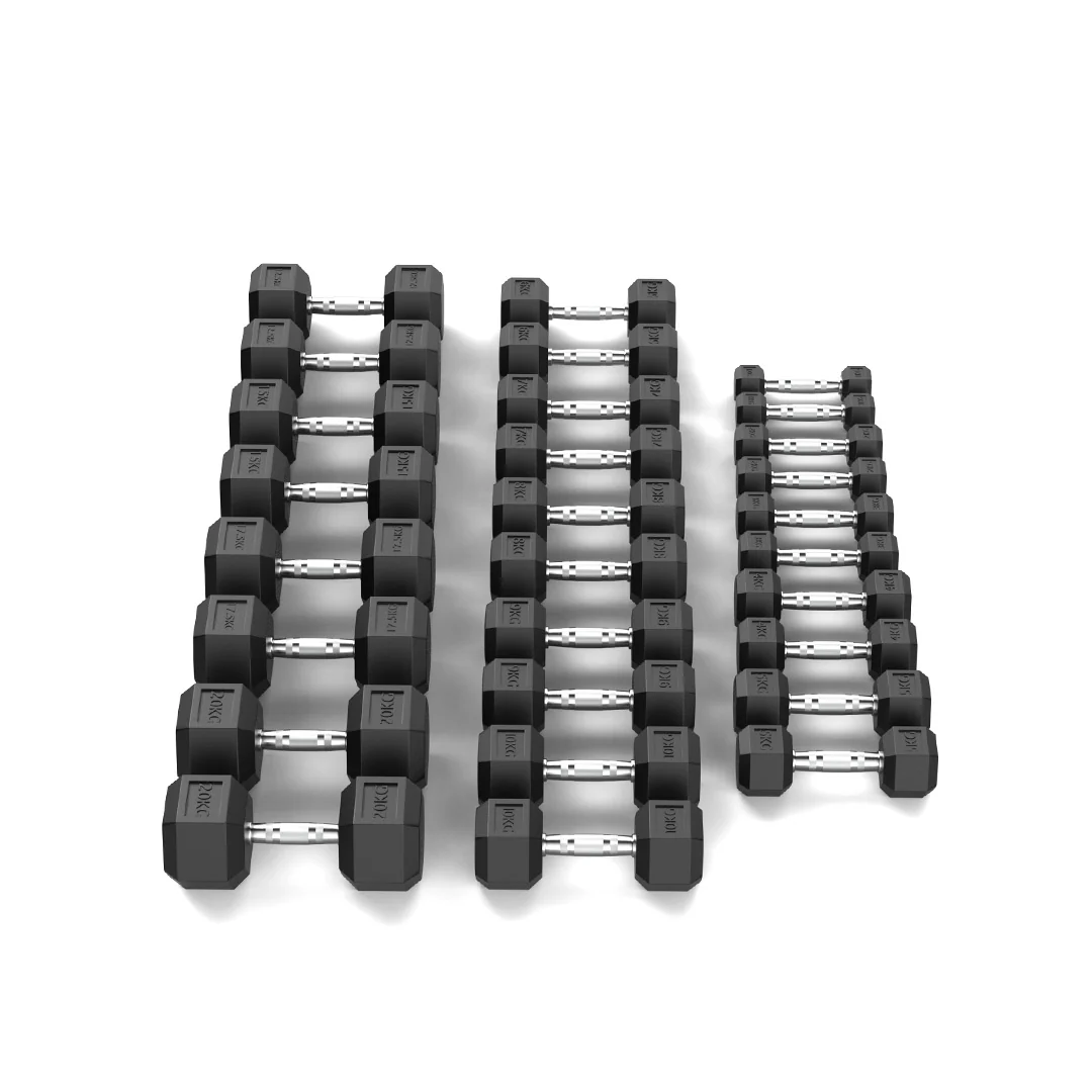 1-20kg Rubber Hex Dumbbell Set - Image 3