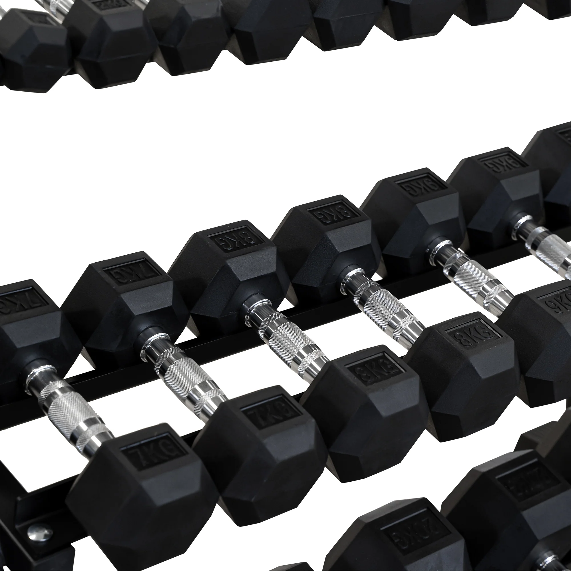 1-25kg Rubber Hex Dumbbells + 3 Tier Multi-Storage Rack - Image 3