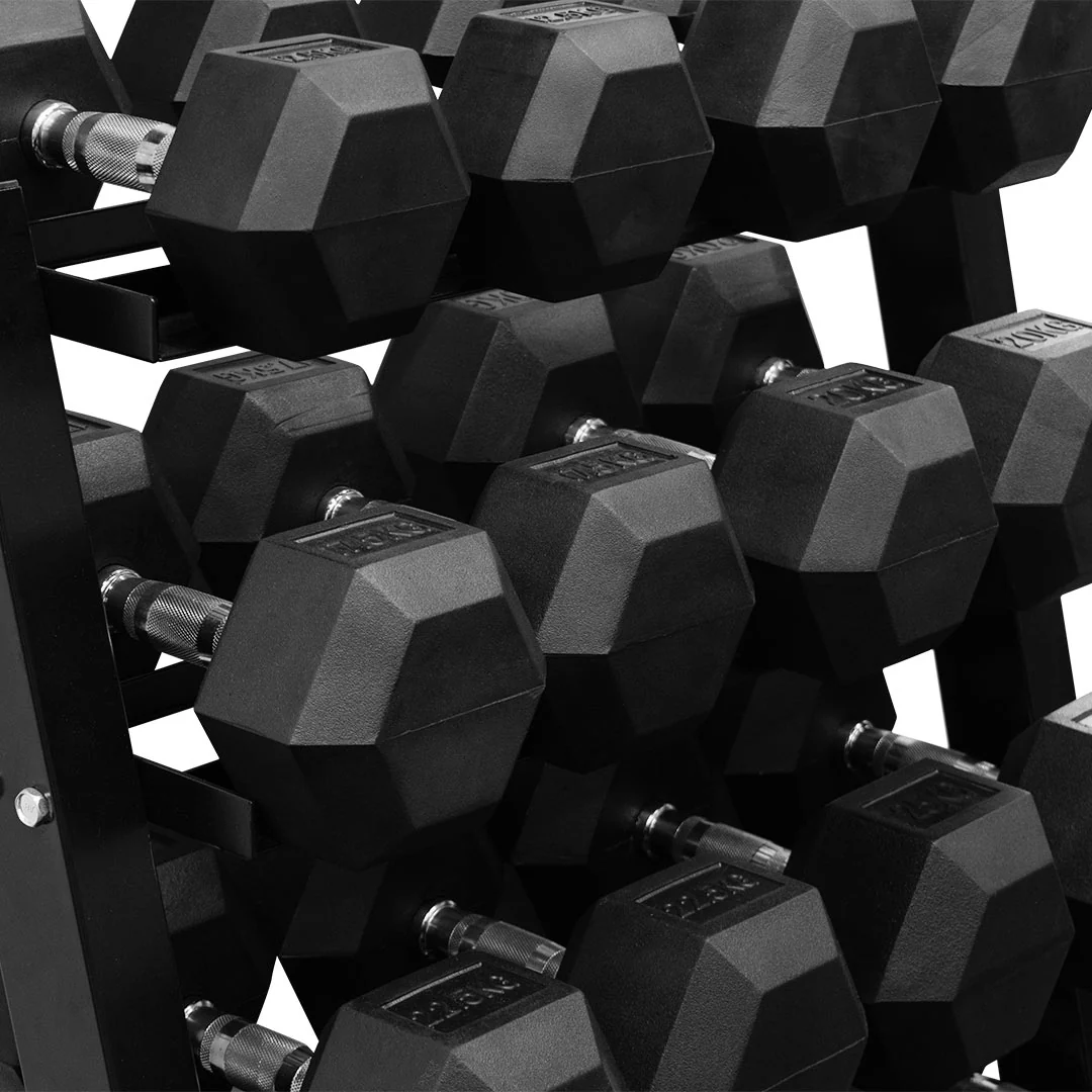 12.5kg - 30kg Rubber Hex Dumbbell Set & Rack - Image 3