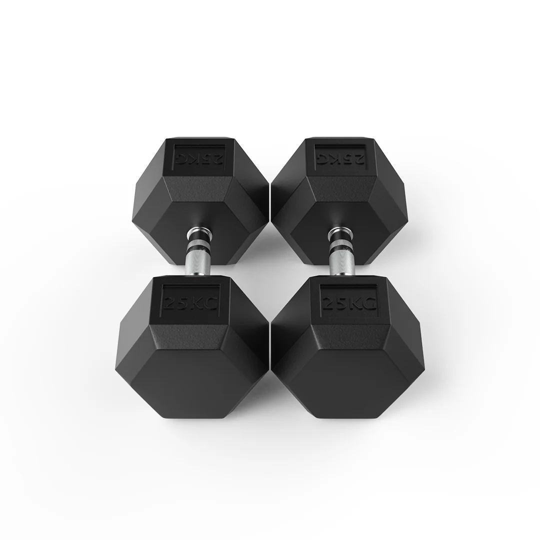 25kg Reeplex Rubber Hex Dumbbell Pair - Image 2