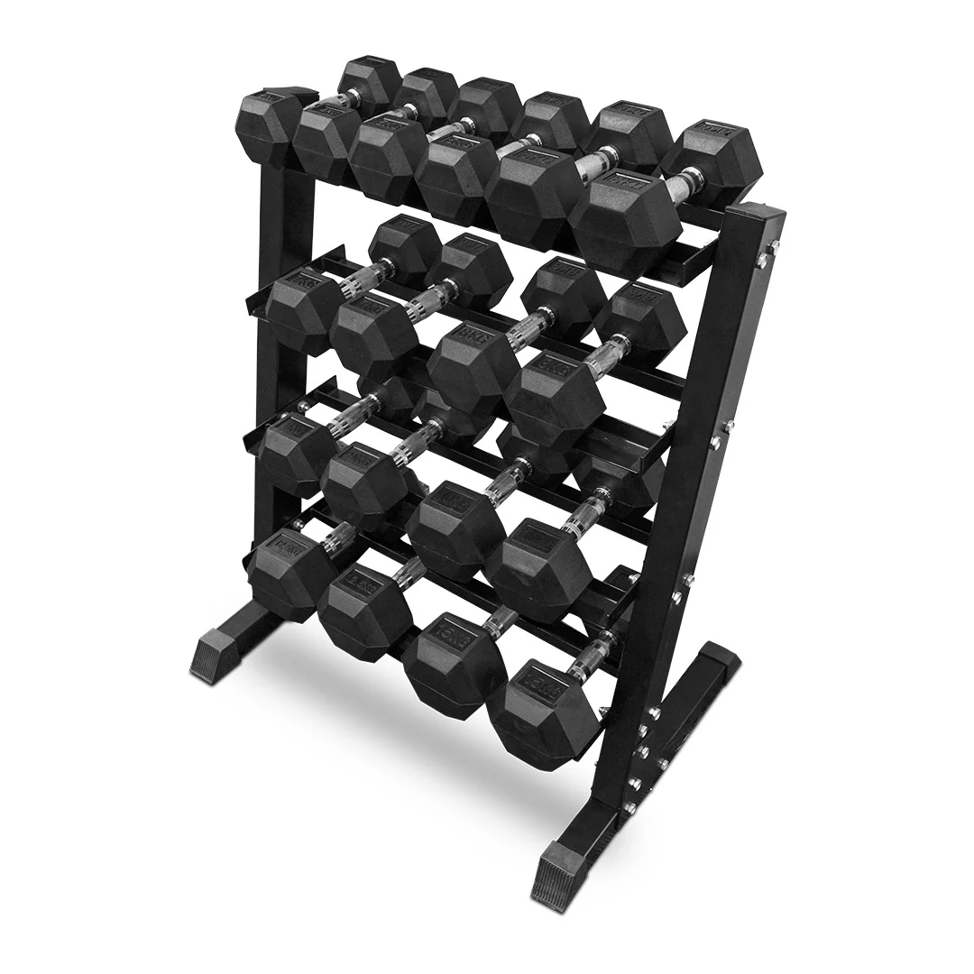 4-15kg Rubber Hex Dumbbell Set & Rack - Image 3