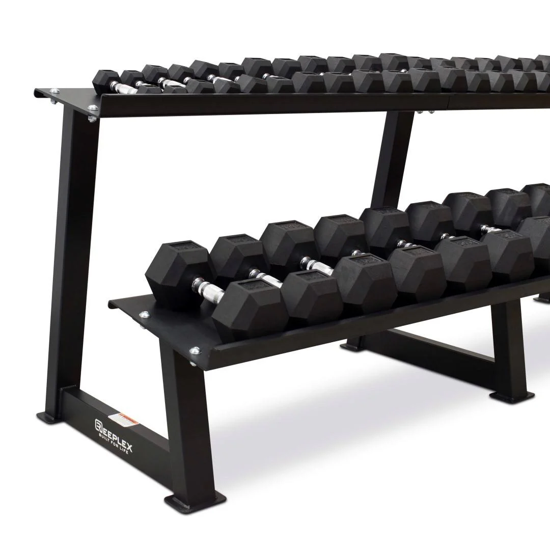 4-30kg Rubber Hex Dumbbells + 2 Tier Commercial Dumbbell Rack - Image 3