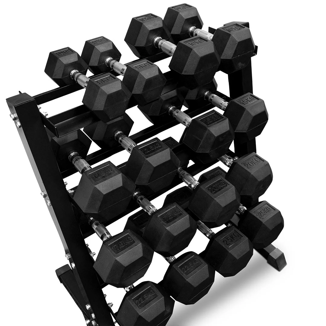 5-25kg Rubber Hex Dumbbell Set & Rack - Image 3
