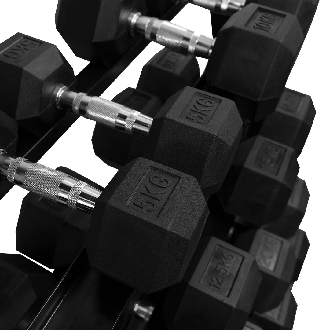 5-25kg Rubber Hex Dumbbell Set & Rack - Image 4