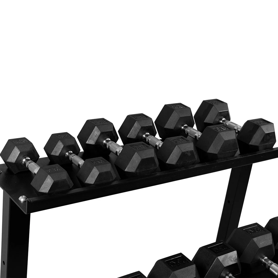 5-30kg Rubber Hex Dumbbells + 2 Tier Dumbbell Rack - Image 3