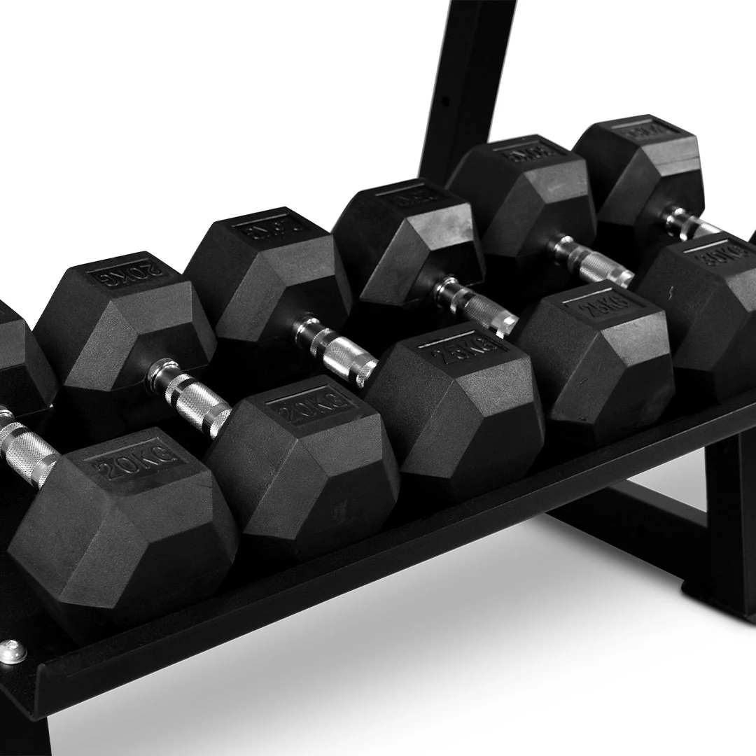 5-30kg Rubber Hex Dumbbells + 2 Tier Dumbbell Rack - Image 4