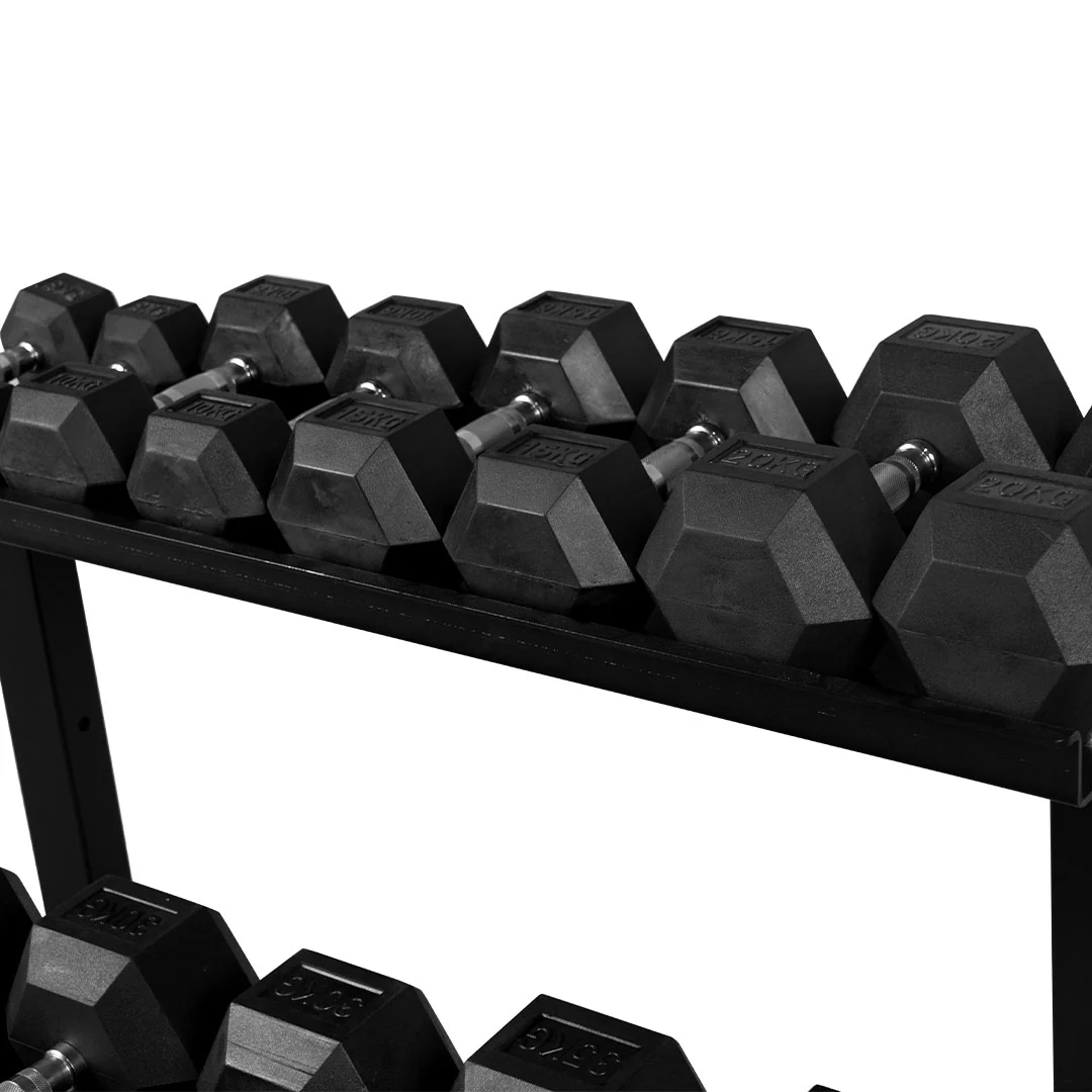 5-35kg Rubber Hex Dumbbells + 2 Tier Dumbbell Rack - Image 4