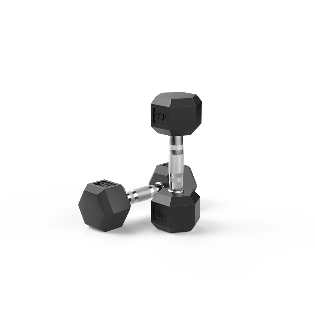 5kg Reeplex Rubber Hex Dumbbell Pair