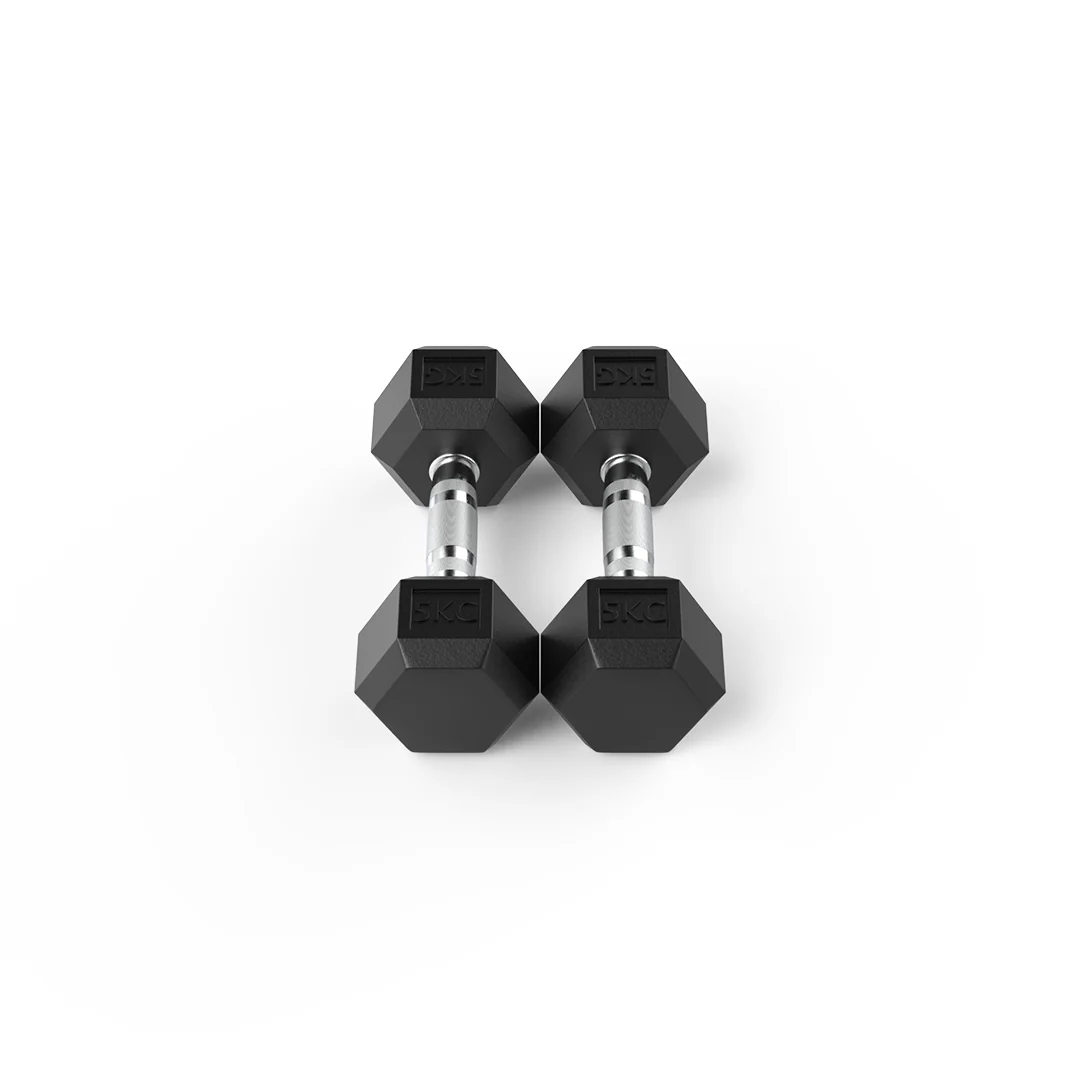 5kg Reeplex Rubber Hex Dumbbell Pair - Image 2