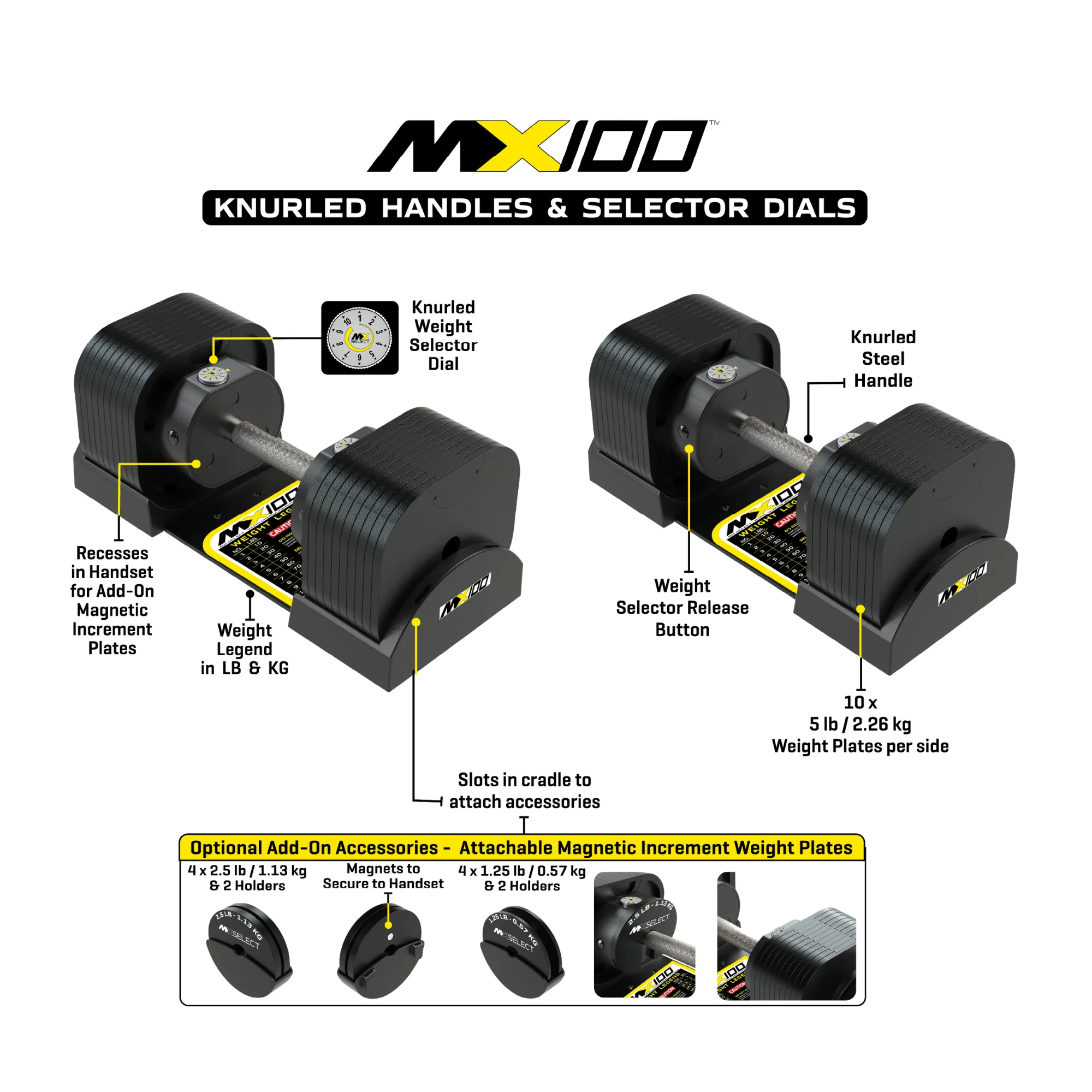 Adjustable Dumbbell Set 5.9kg - 45.4kg Pair MX100 with Stand - Image 4