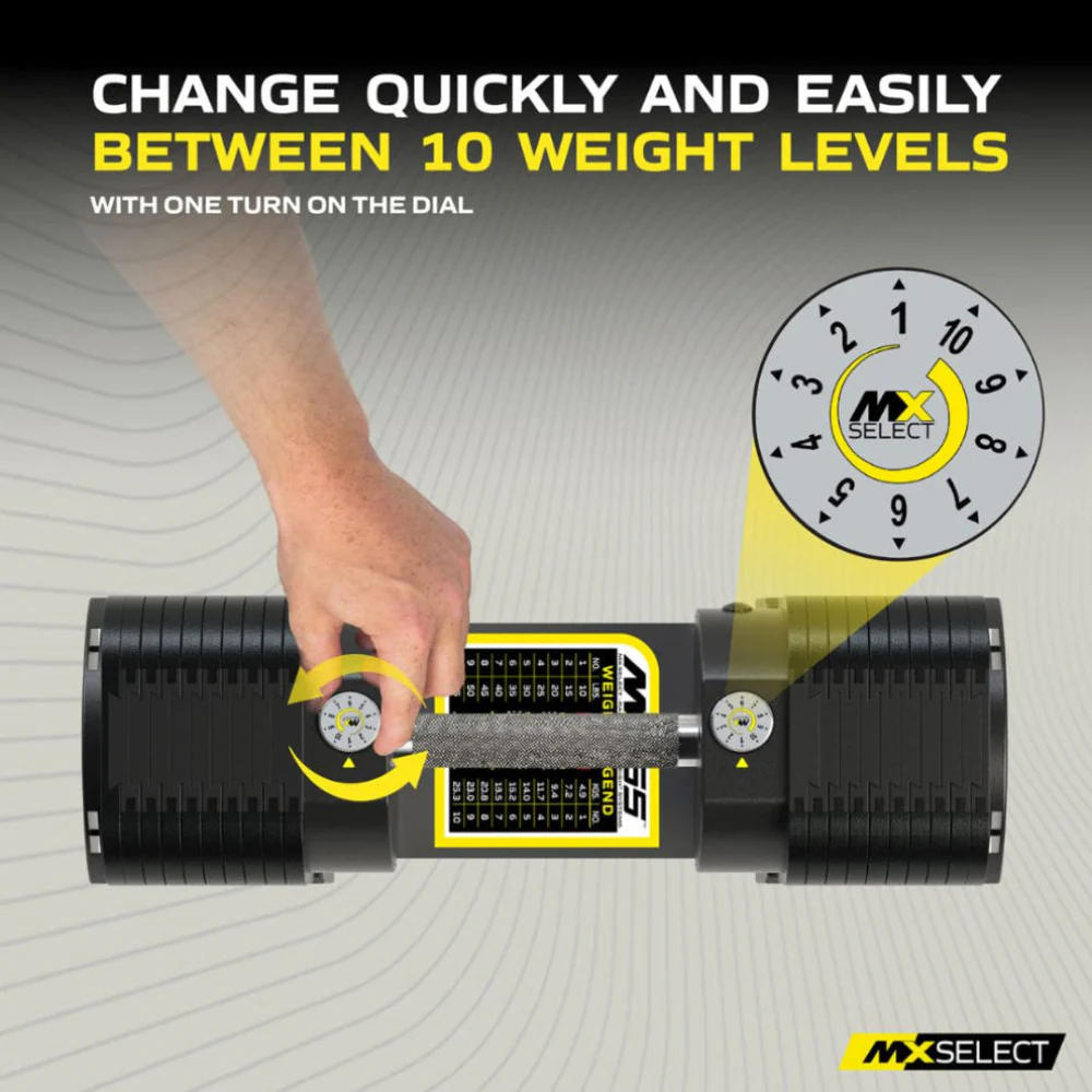 Adjustable Dumbbell Set 5kg - 25kg Pair MX55 with Stand - Image 11