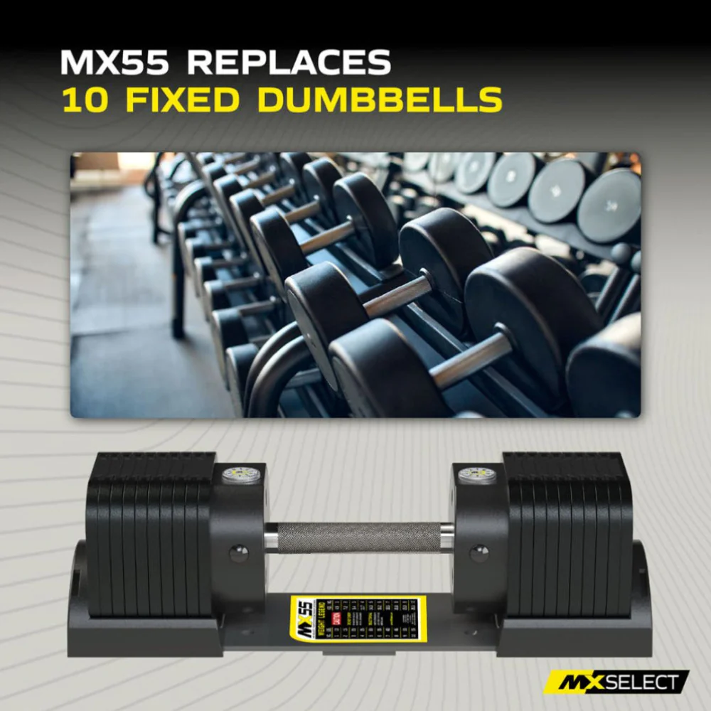 Adjustable Dumbbell Set 5kg - 25kg Pair MX55 with Stand - Image 15