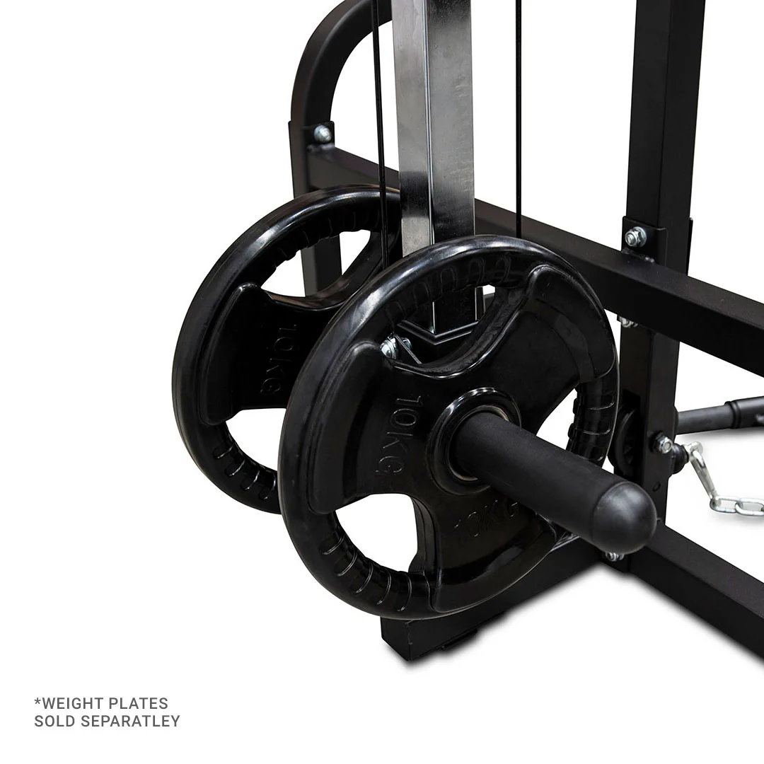 Squat Rack & Lat Pulldown + Adjustable Bench + 120kg Olympic Black Bumper Weight Set - Image 12
