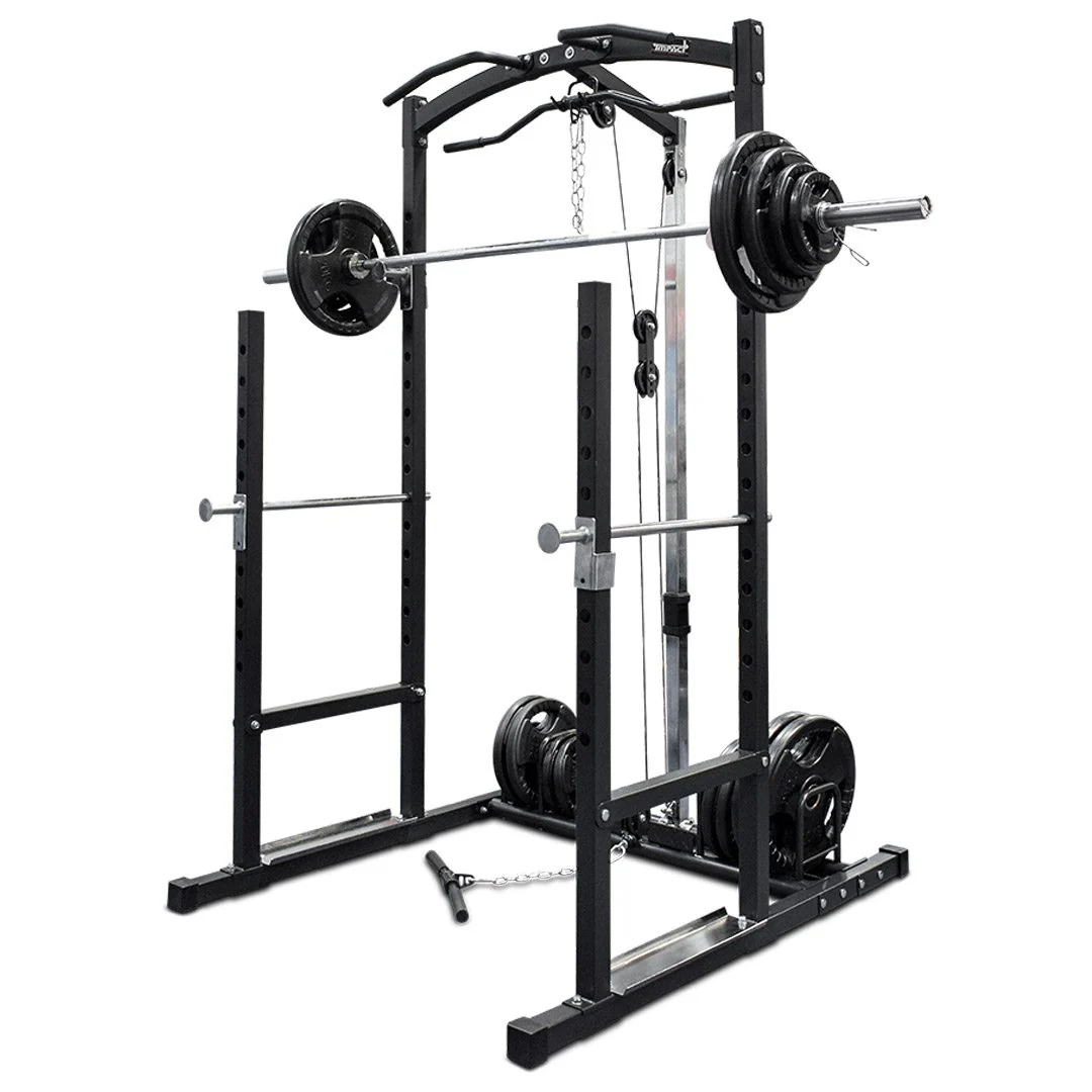 Squat Rack With Lat Pulldown + Adjustable Bench + Olympic Barbell Weight Set - Image 3