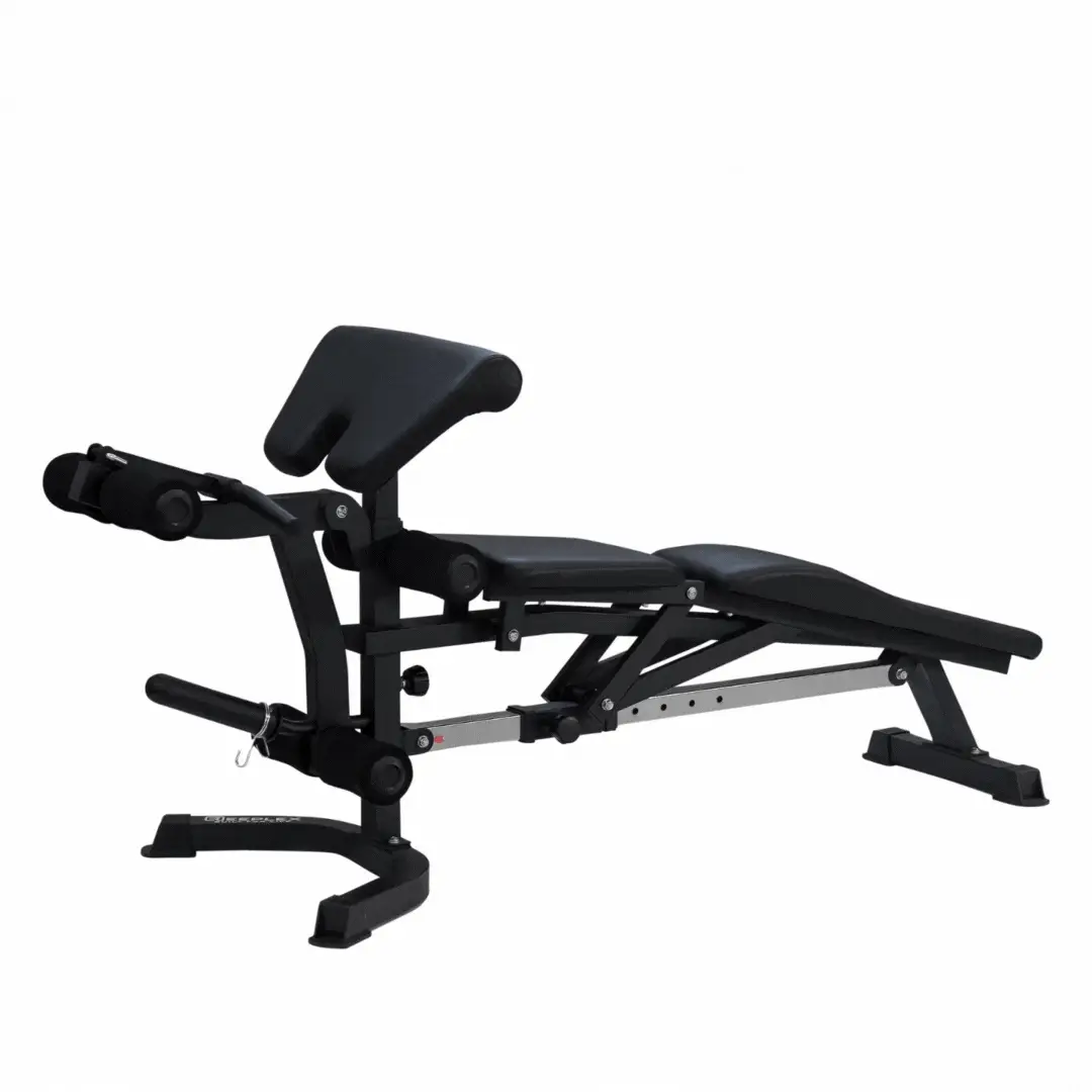 Reeplex RPR8 Squat Rack + Adjustable Bench + 100kg Black Bumper Weights + Barbell - Image 16