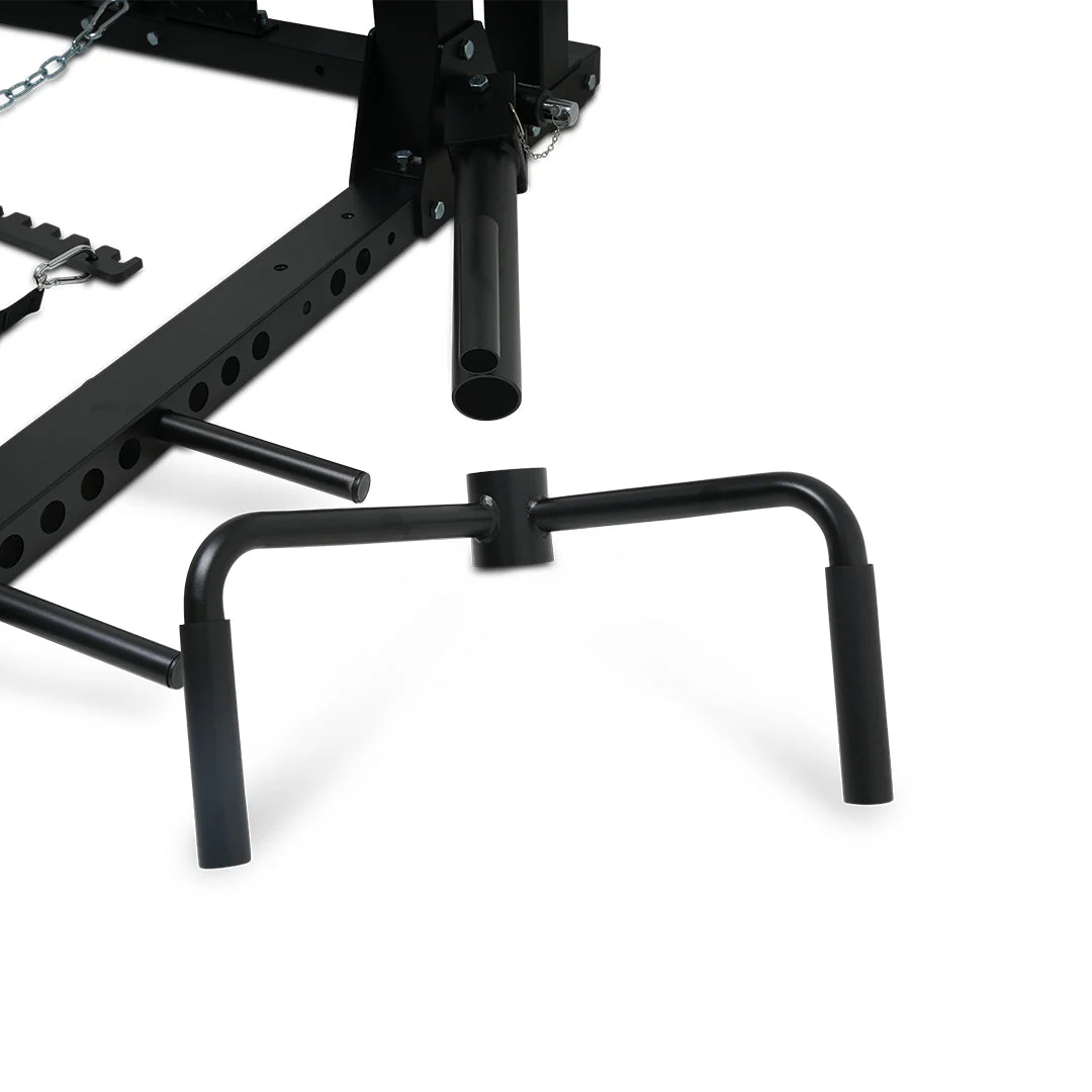 Reeplex RPR8 Squat Rack + Adjustable Bench + 100kg Black Bumper Weights + Barbell - Image 8